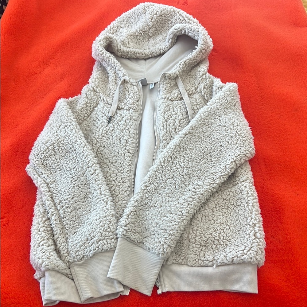 ZELLA Cream Plush Puffer zip up with Hood